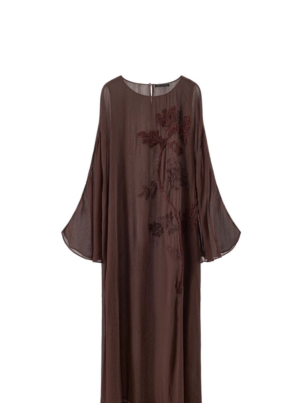 Zara Brown Maxi Dress with Floral Appliqué